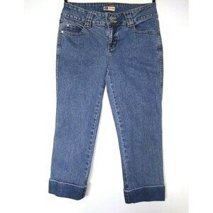 FADED GLORY STRETCH Cropped Jeans Sz 8 Stone Blue medium wash cuffed 30x22.5 EUC
